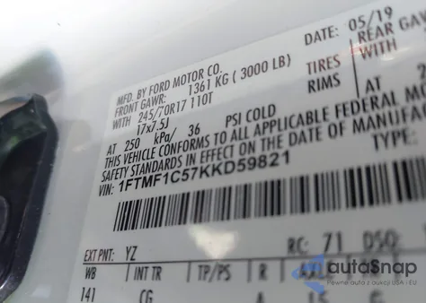 2019 Ford F-150 Xl from USA, damaged, VIN 1FTMF1C57KKD59821